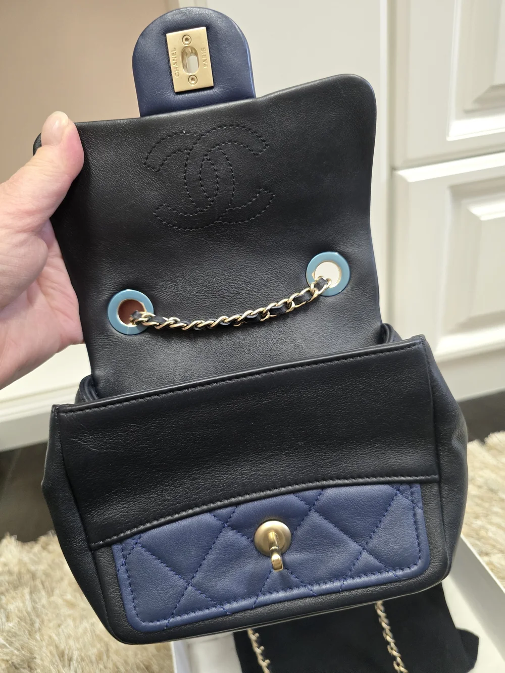 Chanel Quilted Navy Lambskin Mini Bag with Gold CC Turnlock